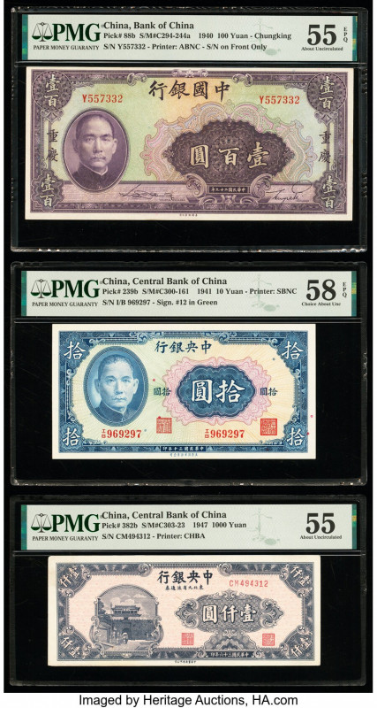 China Bank of China 10; 100; 1000 Yuan (1940-1947) Pick 88b; 239b; 382b Three Ex...
