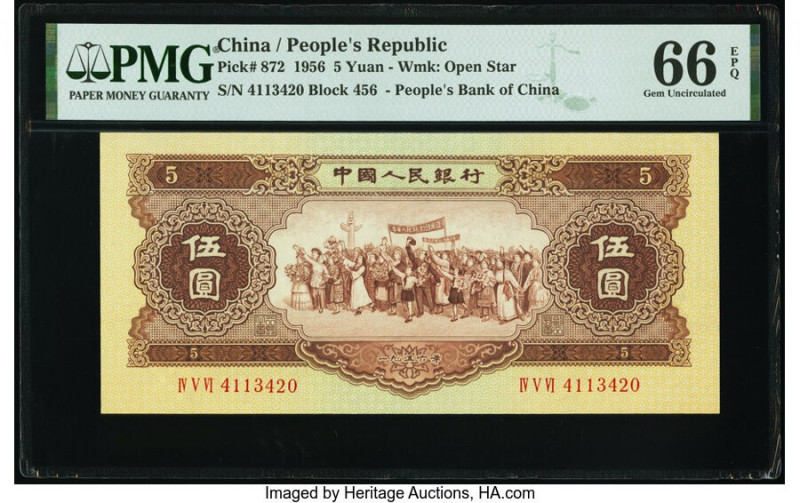 China People's Bank of China 5 Yuan 1956 Pick 872 S/M#C283-43 PMG Gem Uncirculat...