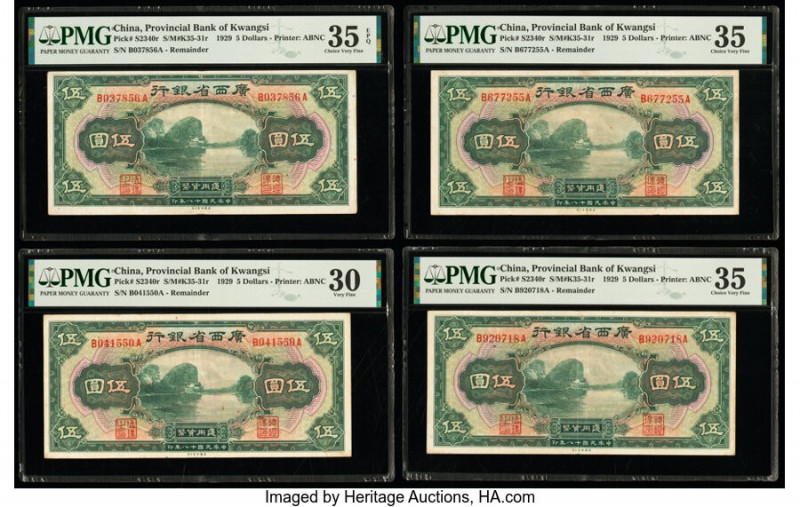 China Provincial Bank of Kwangsi 5 Dollars 1929 Pick S2340r S/M#K35-31r Four Rem...