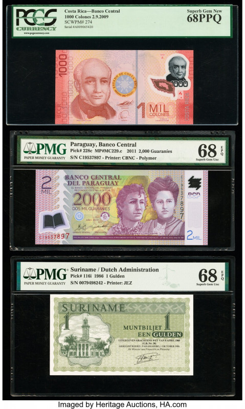 Costa Rica, Paraguay & Suriname Group Lot of 6 Examples PCGS Superb Gem New 68PP...