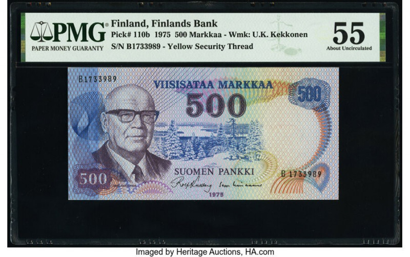 Finland Finlands Bank 500 Markkaa 1975 Pick 110b PMG About Uncirculated 55. 

HI...