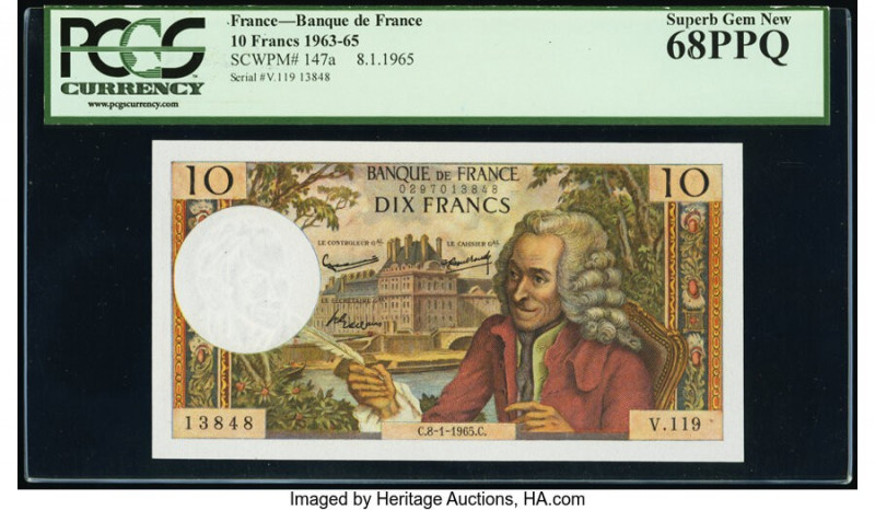 France Banque de France 10 Francs 8.1.1965 Pick 147a PCGS Superb Gem New 68PPQ. ...