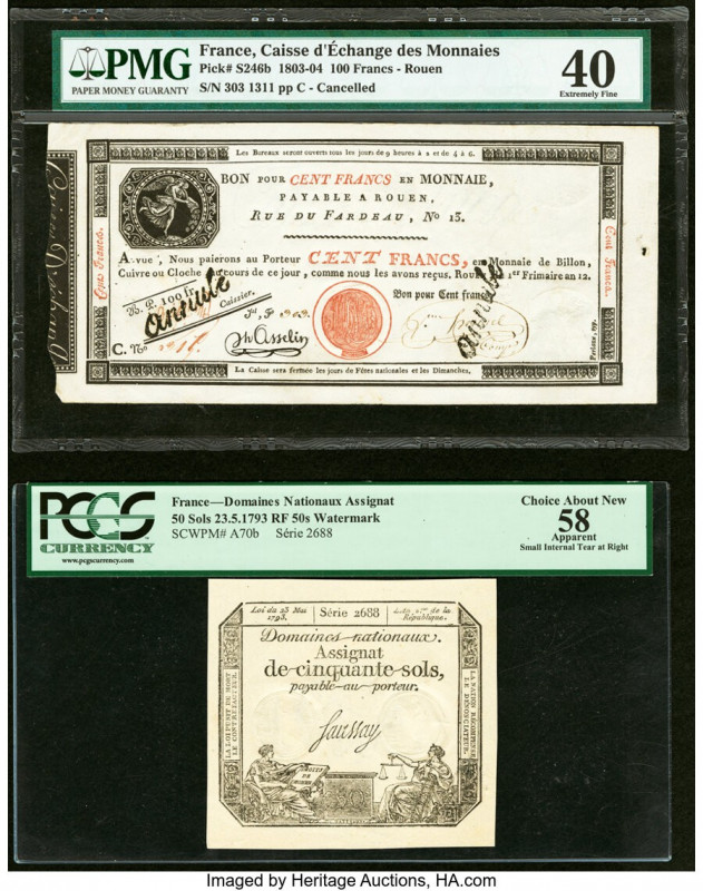 France Caisse d'Echange des Monnaies, Rouen; Domaines Nationax 100 Francs; 50 So...