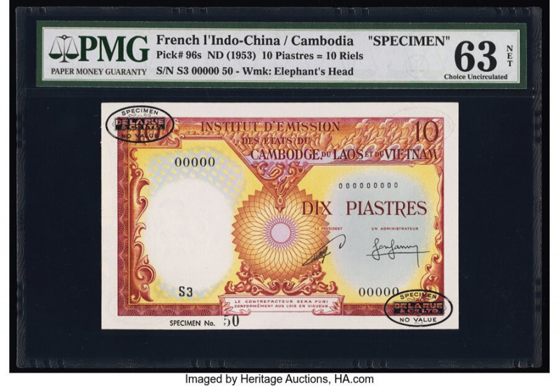 French Indochina Institut d'Emission des Etats, Cambodia 10 Piastres = 10 Riels ...