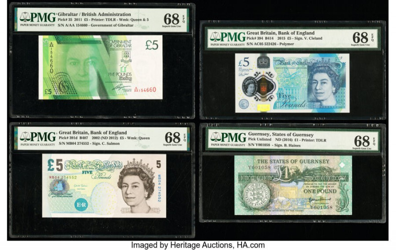 Gibraltar, Great Britain & Guersey Group Lot of 4 Examples PMG Superb Gem Unc 68...