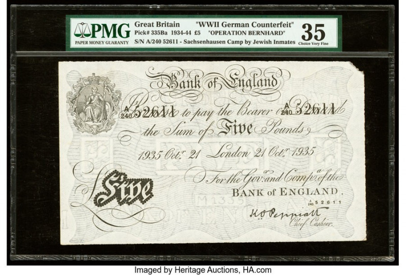 Great Britain Bank of England 5 Pounds 21.10.1935 Pick 335Ba "Operation Bernhard...