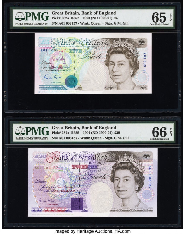 Matching Serial Number Examples Great Britain Bank of England 5; 20 Pounds 1990 ...