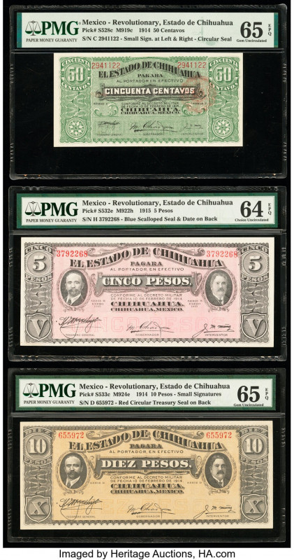 Mexico Group of 5 Graded Examples PMG Choice Uncirculated 64 EPQ (2); Gem Uncirc...