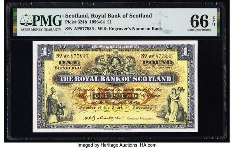 Scotland Royal Bank of Scotland 1 Pound 1.10.1957 Pick 324b PMG Gem Uncirculated...