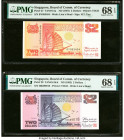 Singapore Board of Commissioners of Currency (2); Monetary Authority (2) 2 (3); 5 Dollars ND (1991); (1992); (2010); (2020) Pick 27; 28; 46c; UNL Four...