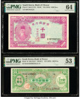 South Korea Bank of Chosen 1000; 100 Won ND (1950); (1953) Pick 3; 14 Two Examples PMG Choice Uncirculated 64; About Uncirculated 53. Pinholes are not...