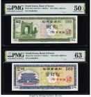 South Korea Bank of Korea 100; 500 Won ND (1962) Pick 36a; 37a Two Examples PMG About Uncirculated 50 EPQ; Choice Uncirculated 63. 

HID09801242017

©...