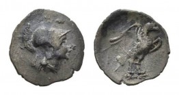 Latium, Alba Fucens Obol circa 280-275, AR 12.5mm, 0.52 g. Helmeted of Minerva right. Rev. Eagle, with open wings, standing right. on thunderbolt. Sta...
