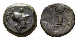Apulia, Caelia Uncia circa 220-150, Æ 18mm, 6.03 g. Helmeted head of Athena right, above, pellet. Rev. Trophy; to left, star. ANS 672. SNG M. 464. SNG...