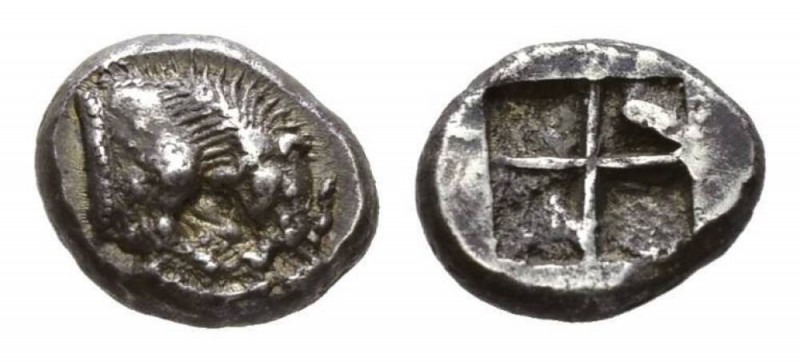 Lucania, Velia Drachm circa 535-465, AR 14.5mm, 3.87 g. Forepart of lion right, ...