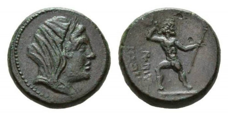 Bruttium, Petelia Bronze circa 216-211, Æ 20mm, 7.51 g. Veiled head of Demeter r...