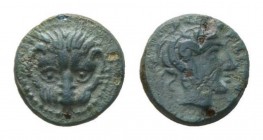 Bruttium, Rhegium Bronze circa 351-380, Æ 11.5mm, 1.31 g. Lion’s mask facing. Rev. Head of Apollo right SNG ANS 698. Historia Numorum Italy 2536.
 
...