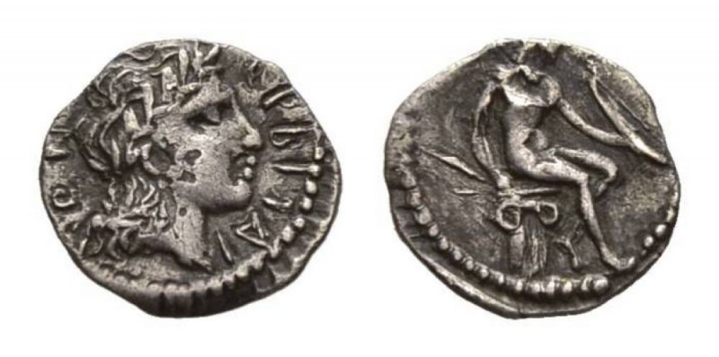 Sicily, Herbita Litra (?) 4th century, AR 12mm, 0.49 g. EPBITAI - ΩN Laureate he...