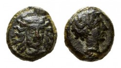 Sicily, Motya, Bronze circa 413-397, Æ 12mm, 2.52 g. Facing female head Rev. Youthful male head right. Calciati 6. Jenkins Pl. 23, 12. Campana 26. 
...