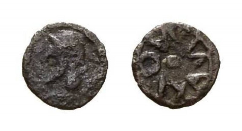 Sicily, Naxos Onkia circa 530-513, AR 5.5mm, 0.09 g. Bearded head of Dyonisus le...