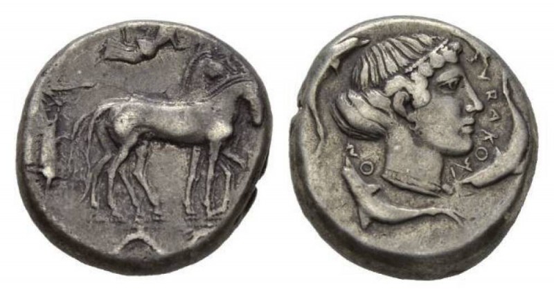 Sicily, Syracuse Tetradrachm circa 460-440, AR 24mm, 17.12 g. Slow quadriga driv...