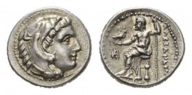 Kingdom of Macedonia. Alexander III, 336 – 323 and posthumous issues Drachm, Miletus circa 323-319, AR 18mm, 4.29 g. Head of young Heracles right, wea...