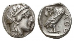 Attica, Athens Tetradrachm circa 465, AR 24mm, 17.11 g. Head of Athena right, wearing crested Attic helmet decorated with spiral palmette and three ol...