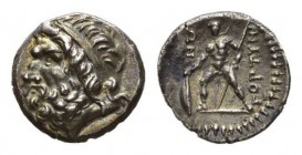 Crete, Gortyna Drachm circa 98-94, AR 17mm, 3.17 g. Diademed head of Zeus left. Rev. ΓORTINIΩN. Warrior standing left, holding shield and spear.
 
 ...