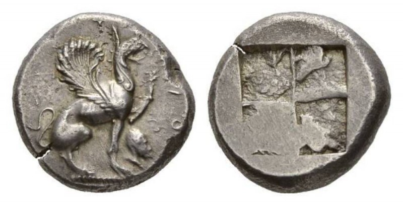 Ionia, Teos Stater circa 478-465, AR 22mm, 11.94 g. Griffin seated right, with l...