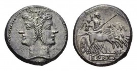 Didrachm, Sicily circa 214-212, AR 20.5mm, 6.59 g. Laureate, Janiform head of Dioscuri. Rev. Jupiter, hurling thunderbolt and holding sceptre in fast ...