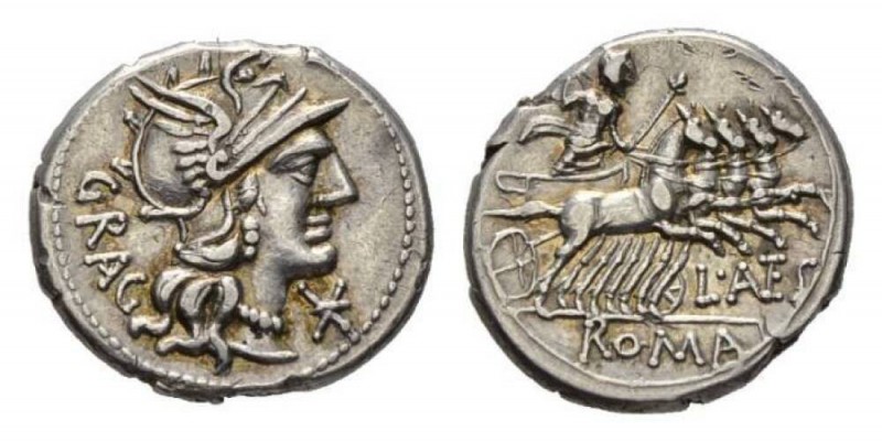 L. Antestius Gragulus Denarius 136, AR 20mm, 4.90 g. Helmeted head of Roma r.; b...