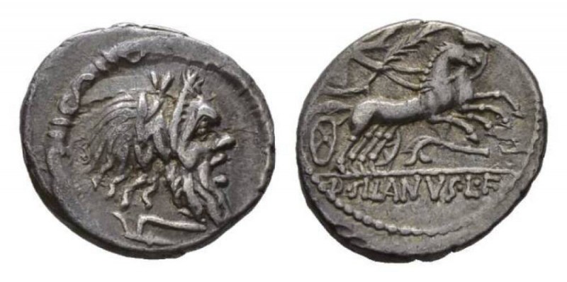 D. Iunius Silanus L.f. Denarius circa 91, AR 19.5mm, 3.79 g. Diademed head of Si...