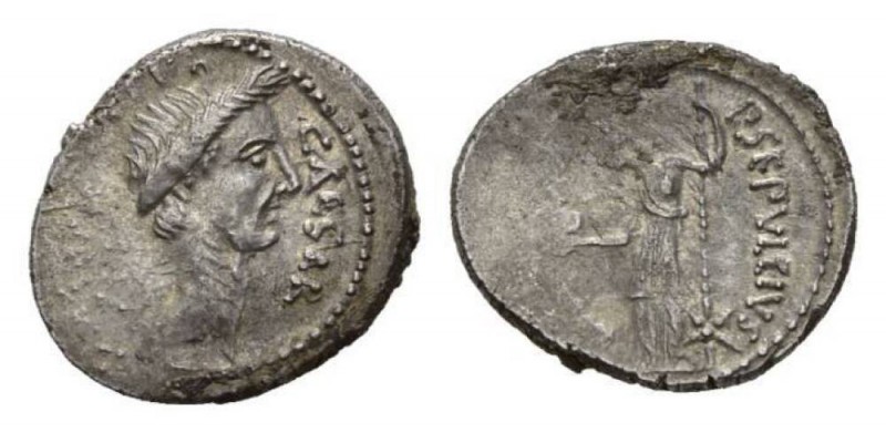 Julius Caesar and P. Sepullius Macer Denarius circa 44, AR 20mm, 3.59 g. CAESAR ...