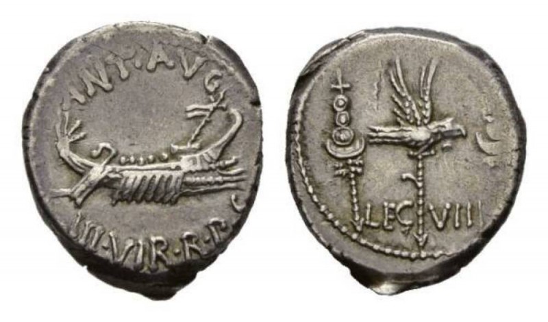 Marcus Antonius Denarius, mint moving with M. Antony 32-31, AR 18mm, 3.71 g. ANT...