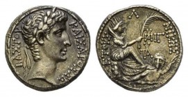 Octavian as Augustus, 27 BC – 14 AD Tetradrachm, Seleucis and Pieria (Antiochia) circa 2-1 BC, AR 26.5mm, 15.40 g. Laureate head right. Rev. Tyche of ...