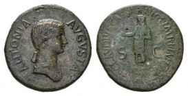 In the name of Antonia, wife of Nero Claudius Drusus Dupondius circa 50-54, Æ 31.5mm, 16.52 g. ANTONIA – AVGVSTA Draped bust right, hair in long plait...