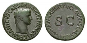 In the name of Germanicus, father of Gaius As circa 50-54, Æ 29mm, 11.15 g. GERMANICVS CAESAR T AVG F DIVI AVG N Bare head r. Rev. TI CLAVDIVS CAESAR ...
