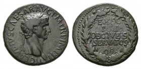 Claudius, 41 – 54 Sestertius circa 42, Æ 35mm, 24.50 g. TI CLAVDIVS CAESAR AVG P M TR P IMP PP Laureate head right. Rev. EX S C/ P P/ OB/ CIVES/ SERVA...