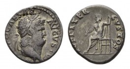Nero Augustus, 54 – 68 Denarius circa 64-65, AR 18mm, 3.27 g. NERO CAESAR AVGVSTVS Laureate head right. Rev. IVPPITER CVSTOS Jupiter seated left, hold...