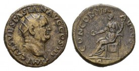 Vespasian, 69-79 Dupondius circa 71, Æ 27mm, 12.96 g. IMP CAES VESPASIAN AVG COS III Radiate head right. Rev. CONCORDIA AVGVSTI Concordia seated left,...