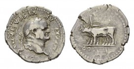 Vespasian, 69 – 79 Denarius circa 77-78, AR 20mm, 3.38 g. IMP CAESAR VESPASIANVS AVG Head laureate right. Rev. Pair of yoked oxen left. RIC² 943, C 13...