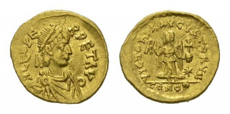 Leo I, 457–474 Tremissis, Constantinopolis 462-466, AV 14mm, 1.39 g. D N LEO PE ...