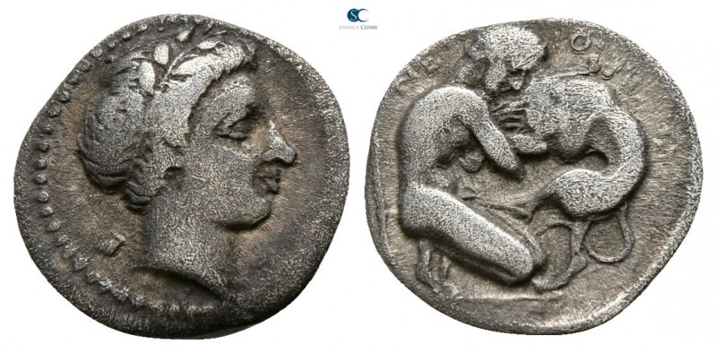 Campania. Neapolis 320 BC-AD 300. 
Obol AR

10mm., 0,58g.

Male head right,...