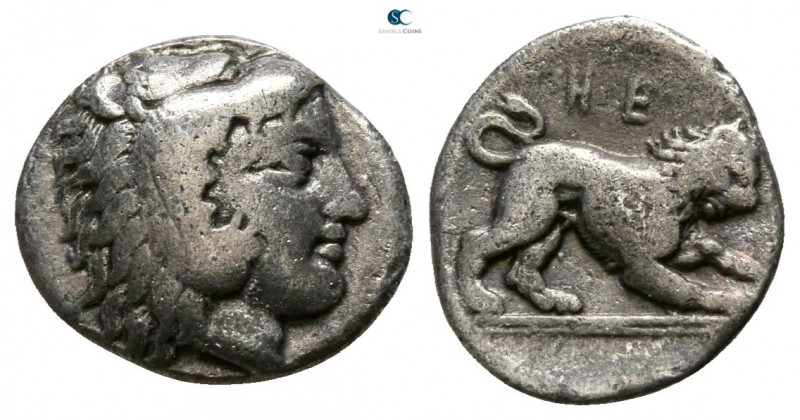 Lucania. Herakleia circa 432-420 BC. 
Diobol AR

9mm., 1,07g.

Head of Hera...