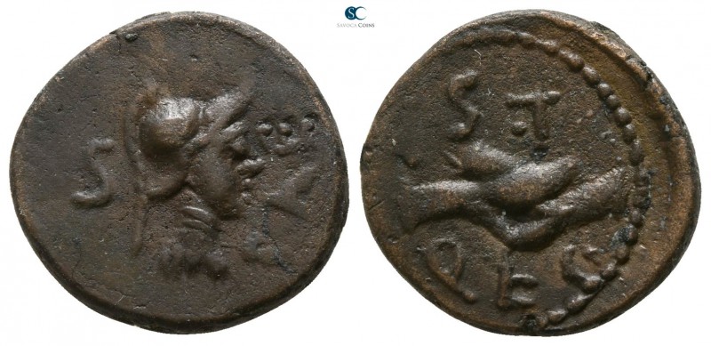 Lucania. Paestum (Poseidonia) 90-44 BC. 
Semis Æ

15mm., 2,80g.

Helmeted a...