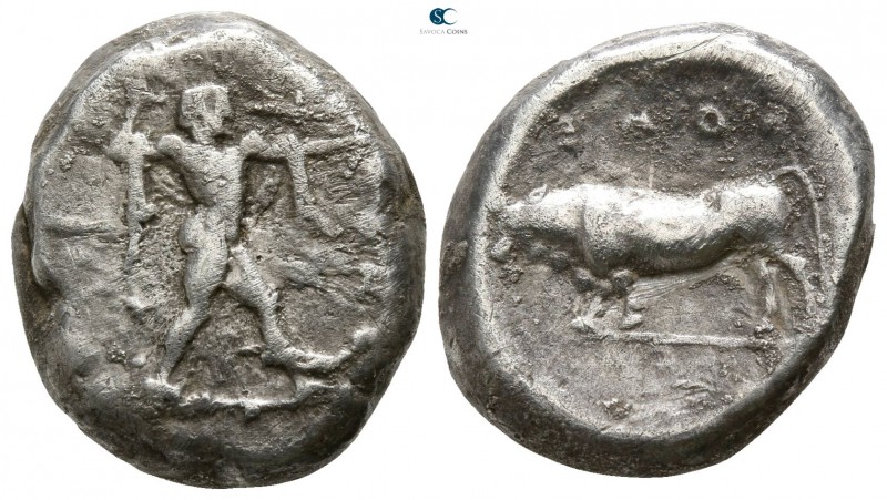 Lucania. Poseidonia 470-445 BC. 
Didrachm AR

17mm., 7,75g.

ΠΟΣΕ, Poseidon...