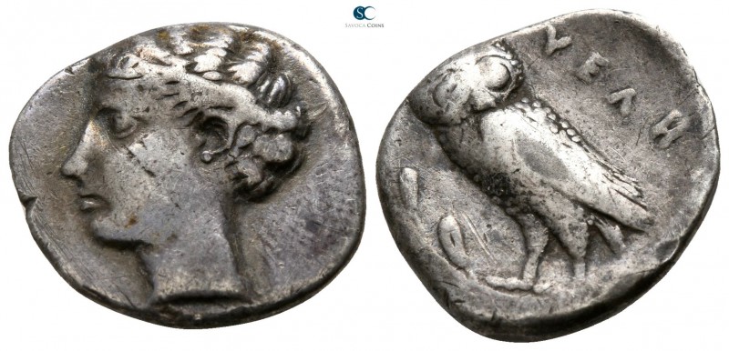 Lucania. Velia 440-425 BC. 
Drachm AR

16mm., 3,77g.

Head of nymph left, h...