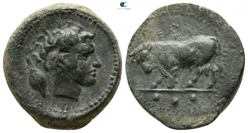 Sicily. Gela circa 420-405 BC. 
Tetras Æ

17mm., 4,77g.

Head of young rive...