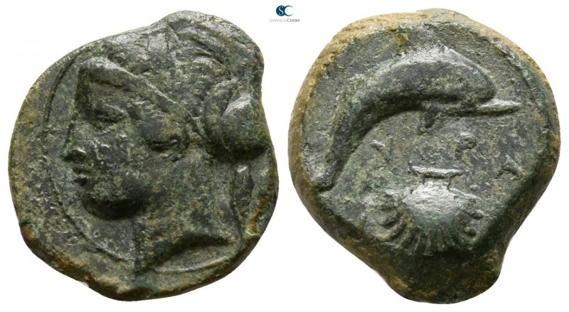 Sicily. Syracuse circa 400 BC. 
Hemilitron Æ

14mm., 3,77g.

Head of Arethu...