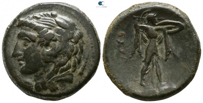 Sicily. Syracuse. Pyrrhos 278-276 BC. 
Litra Æ

23mm., 11,37g.

Head of Her...